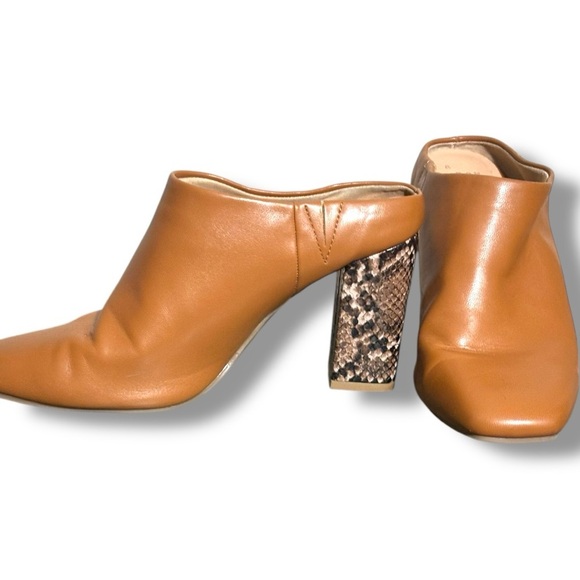 a new day Backless Brown High Heel Slip On Leather Mules with Snakeskin Heel - Picture 4 of 6